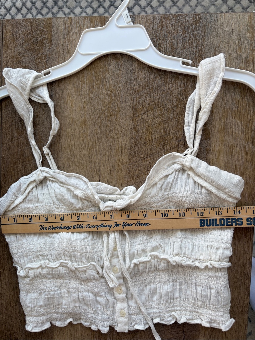 American Eagle XS Cream Gauze Ruffle Tie Front Crop Top Boho Cotton - Picture 6 of 7